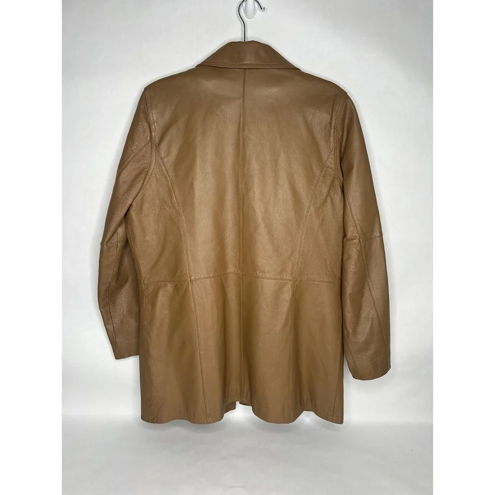 Centigrade Leather‎ Jacket Soft Tan Camel Medium 4 Button Zipper Lined Womens